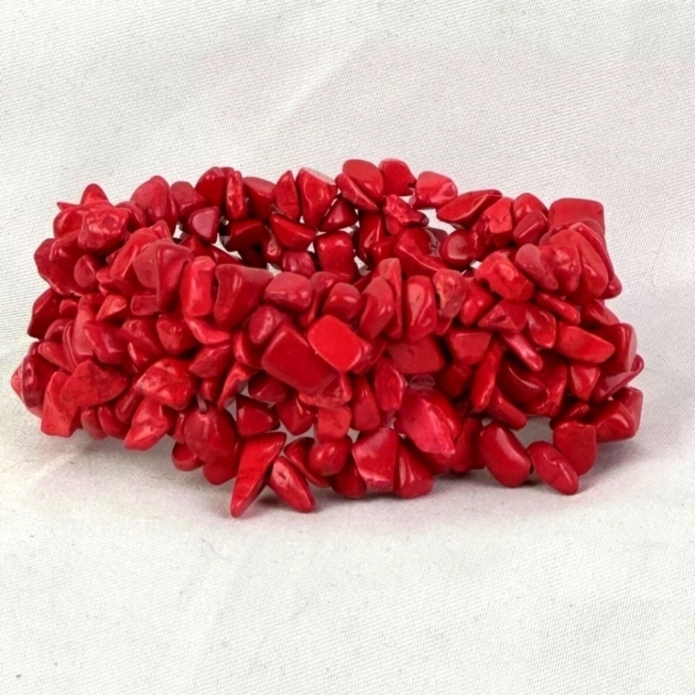 Red Coral Beaded Stretch Bracelet